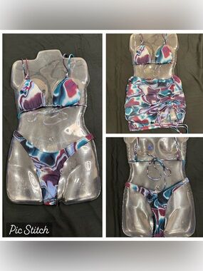WHITE FOX BOUTIQUE 3 PC COSMIC BLUE/PURPLE BELMONT CHEEKY BIKINI & MESH SARONG